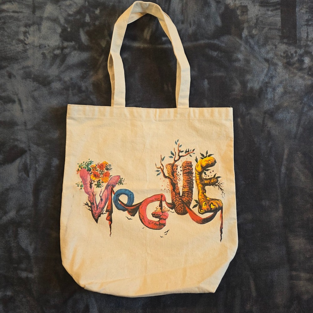 Vogue Graphic Canvas Tote Bag Cream Floral Surrealist Logo Shopper